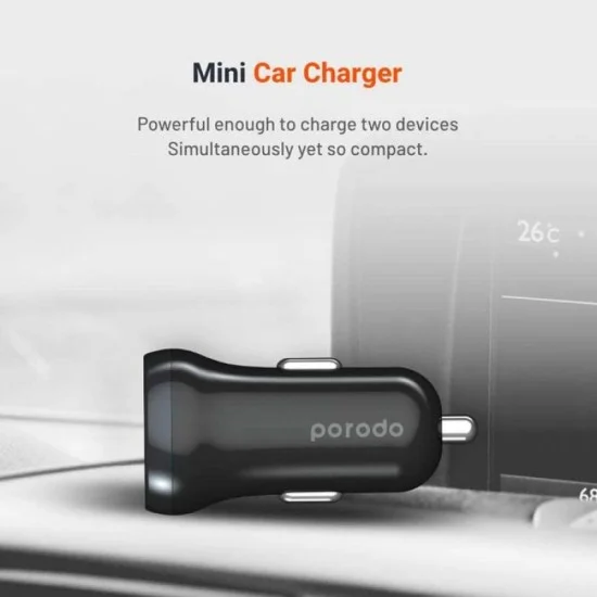 Porodo Dual Port Mini Car Charger 2.4A - Black